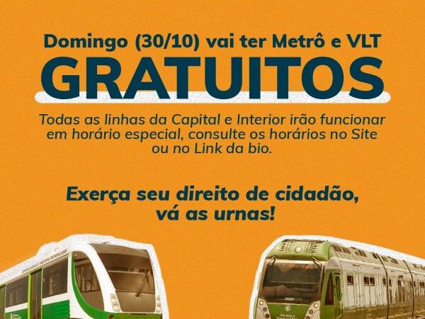 Metrô e VLTs na Grande Fortaleza, Sobral e Cariri terão funcionamento gratuito no 2° Turno