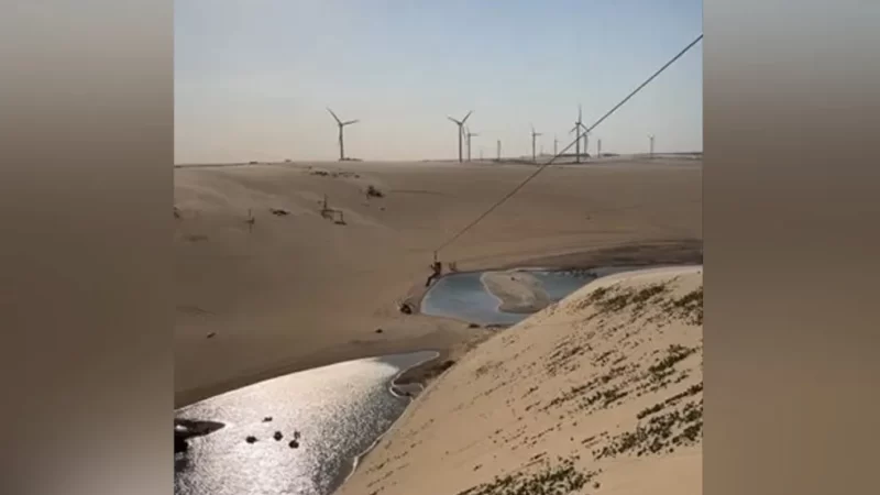 Turista compartilhou imagens de tirolesa em Canoa Quebrada momentos antes de morrer no equipamento