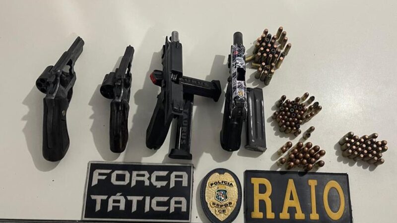 Quatro pessoas são capturadas pela PMCE em posse de armas, munições e drogas em Caucaia